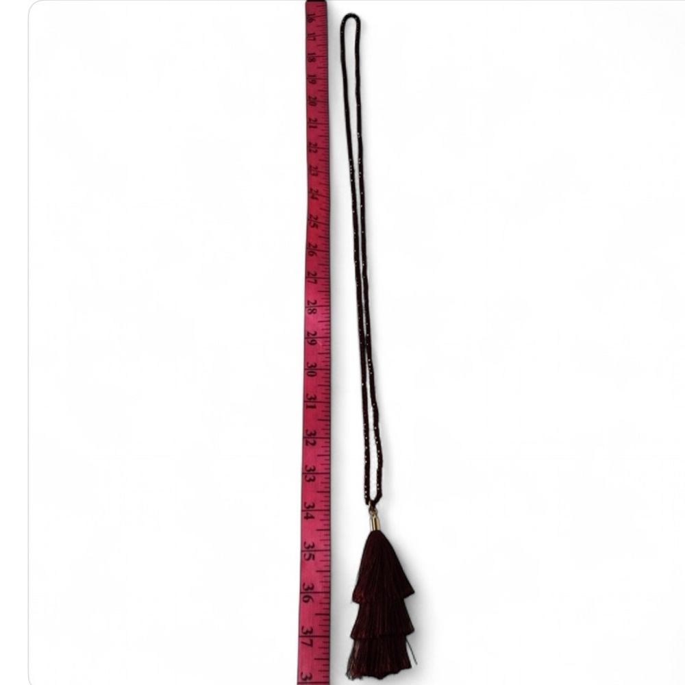 Vintage Garnet Red Sparkly Faceted Crystal Stacked Tassel Necklace – 36" Long - Picture 14 of 15